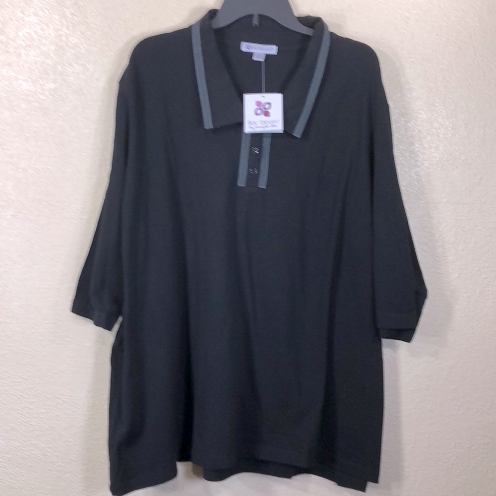 Lilac Bloom Black Top Blouse NWT  Size 4X Pullover Stretchy Short Sleeve Cotton